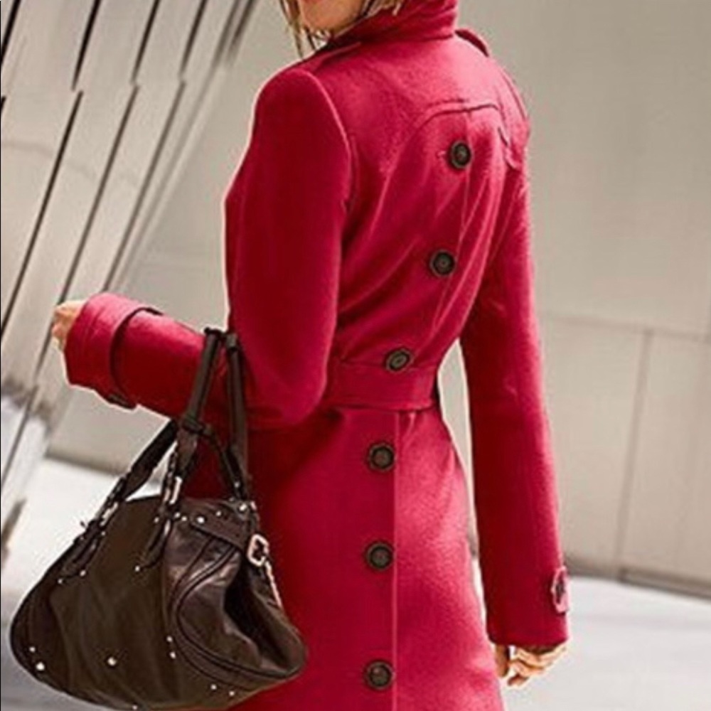 Via Red Wool Coat with Button Back